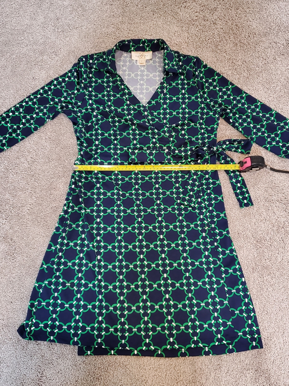JB by Julie Brown Navy & Green Chain-Link Wrap Dress - Picture 7 of 7